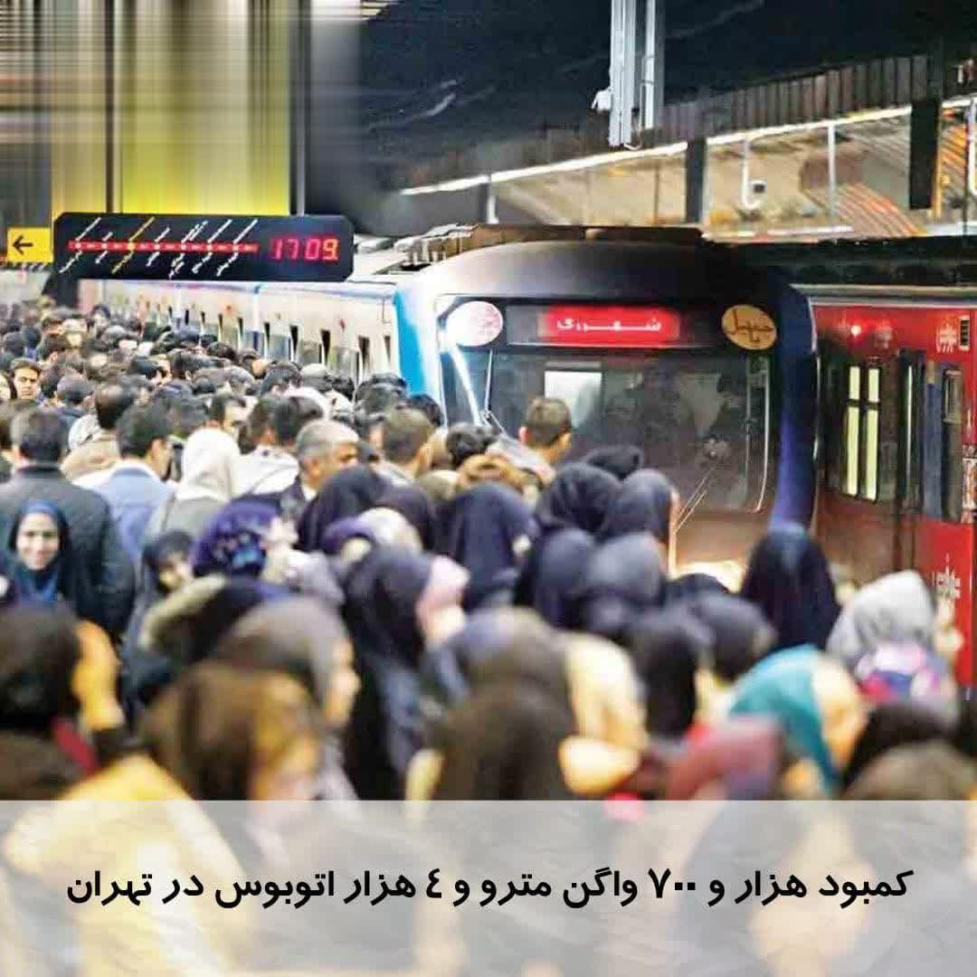 کمبود هزارو۷۰۰واگن مترو ،و۴۰۰۰هزار اتوبوس در تهران