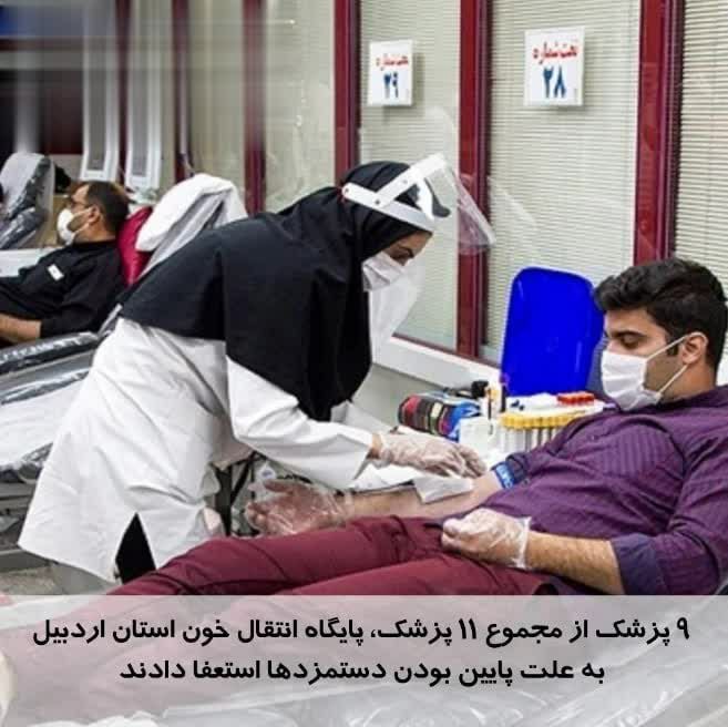 مدیرکل پایگاه انتقال خون استان اردبیل از پایان دادن همکاری ۹ پزشک از مجموع ۱۱ پزشک
