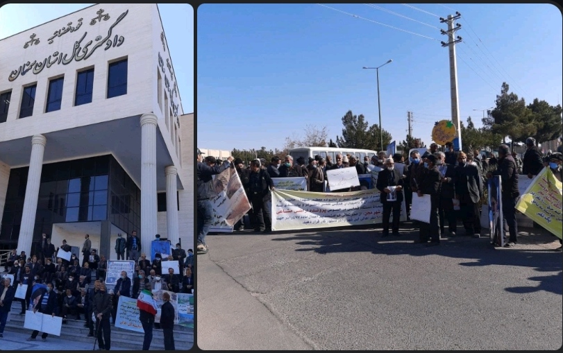 تجمع اعتراضی اهالی مجن در مقابل اداره کل دادگستری استان سمنان