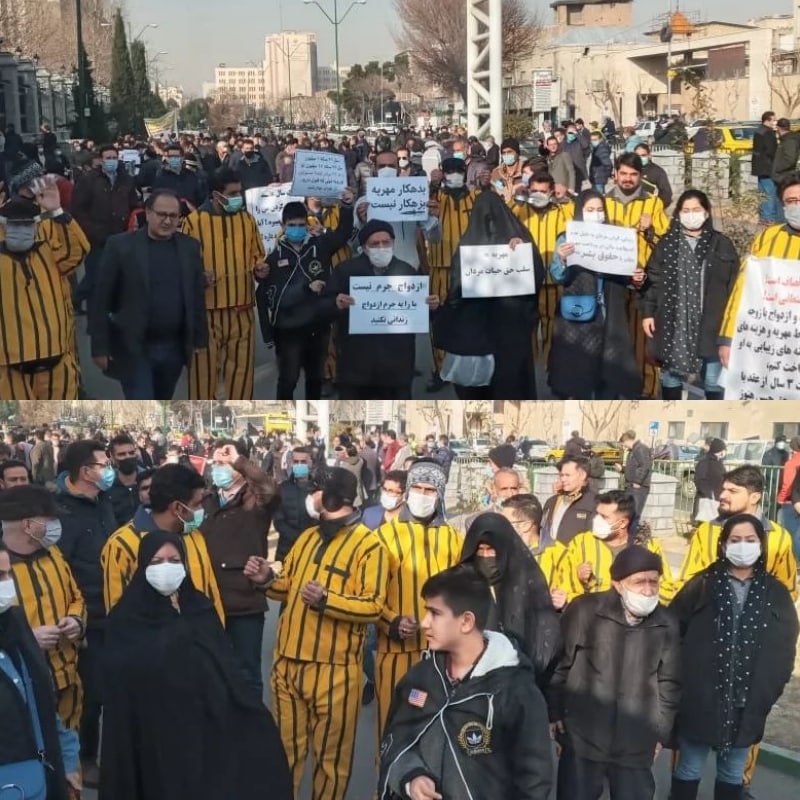 تجمع اعتراضی با خواست اصلاح قانون مهریه مقابل مجلس