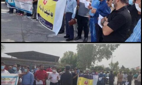 تجمع اعتراضی کارگران و کارکنان نوبت‌کار شرکت نفت و گاز آغاجاری در امیدیه